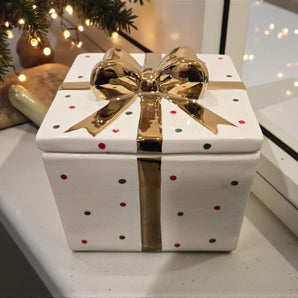 New Holiday Time Christmas Present W/ Gold Bow Cookie Jar Kitchen Room Decor