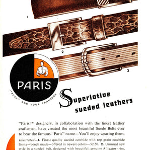 Vtg 1950s Paris Sueded Leather Belts Suspenders Advertisement Ad Photo #2891