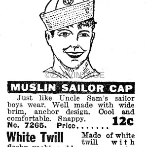 Vintage 1930s B&W Muslin Sailor Cap Hat 25 Cents Advertisement Ad Photo #2835