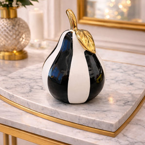 Black & White W/ Gold Circus Stripped Pear Figure Fruit Decoration Home Decor
