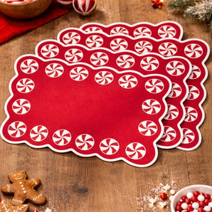 New Set Of 4 Red / White Christmas Peppermint Candy Swirl Table Placemats 13X19