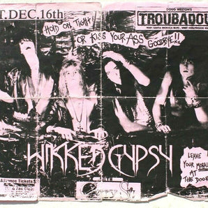 Vtg 1980s 1990s Punk Rock Hair Band Concert Flyer - Wikked Gypsy (Troubadour)