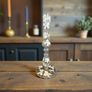 New Clear Glass White Hand Painted Girly Bows Candle Holder Stand Decor
