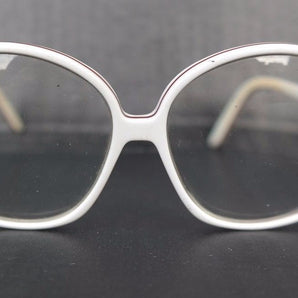 Vtg SAFILO WHITE & RED STRIPPED Unisex RETRO Hipster BIG Lens Eyeglasses Frames