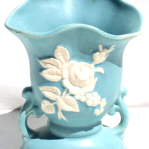 Vintage LIGHT Blue Art Deco CAMEO WELLER Pottery Vase