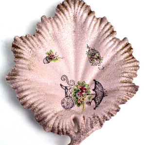 Vintage Mid Century PINK Resin Victorian Leaf Serving Party Plate