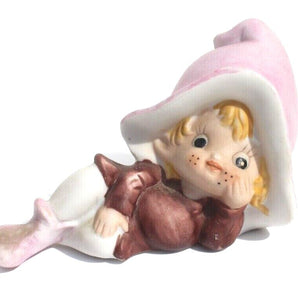 Vintage Big Bonnet Girl Laying Down Mid Century Porcelain Figure