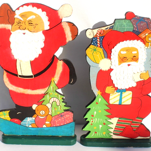 Vintage Pair Wood Carved Santa Claus Figurine Holiday Christmas Decor Decoration