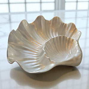 New Large White Opal Melamine Oyster Clam Shaped Appetizer Party Serving Plate