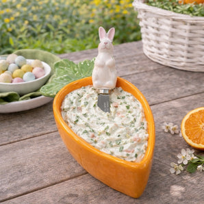 New Easter Holiday Orange Carrot W/ Bunny Spreader Dip Bowl Set Serveware