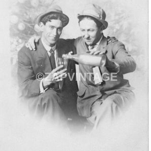 Vintage 1920s 2 Men (Best friends) Having A Drink Funny Photo #2675