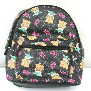 Rare New Bioworld Star Wars Black Backpack Multi-Color Grogu Baby Yoda 11" x 9"