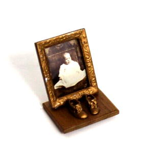 Vintage Dollhouse Miniature Bronzed Baby Shoes Display W/ Picture