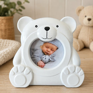 New White Resin Teddy Bear New Baby Nursery Decor Picture Frame 4x4