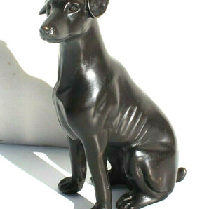 Vintage Art Deco Bronze Metal Sitting GREYHOUND WHIPPET Dog Figurine Sculpture