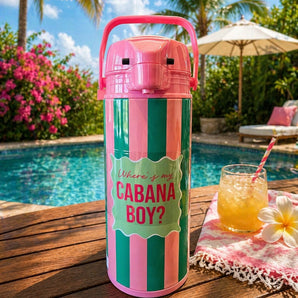 New Pink / Green Stripped Where's My Cabana Boy Thermos Dispenser Portable