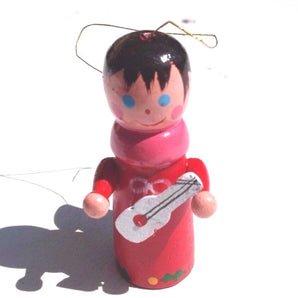 Sealed VTG 1970's Mini WOOD / Wooden ANGEL W/ GUITAR Christmas Tree Ornament