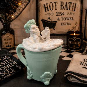 New Pastel Skeleton In Bubble Bath Tub Mug W/ Lid Halloween Coffee Mug