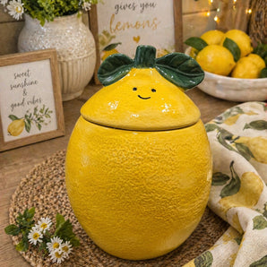 New Yellow Smiling Happy Lemon Fruit Ceramic Cookie Jar Kitchen Room Decor