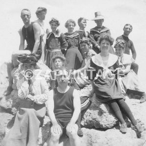 Vtg 1902 Group Family Girls & Boys On Beach California Photo Image #1694