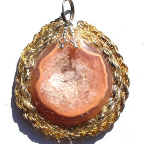 Vintage Pink (Agate Stone Geode Crystal) Necklace Pendant Jewelry
