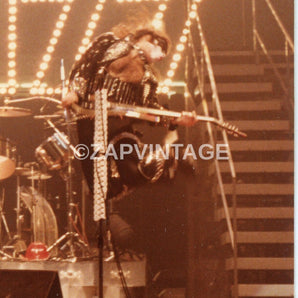 Vtg 1970s Gene Simmons On Stage / Concert Tour Preforming Kiss Music Photo #2220