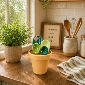 New 4Pcs Catus Succulent Measuring Spoons Set In Pot Ceramic Measuring Spoons