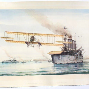 Vtg John T McCoy PENCIL SIGNED PRINT Art Poster Eugene Ely Taking Off From U.S.S