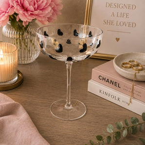 New Black Hearts Valentines Day Martini Cocktail Champagne Glass Cup