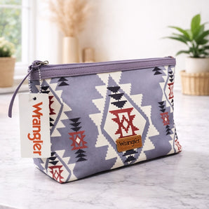 New Wrangler Gray Boho Western Aztec Cosmetic Bag Zipper Travel Makeup Case