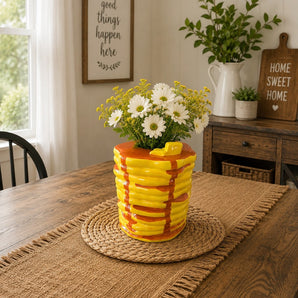 New Brown Stacked Pancake Syrup Drip Decorative Breakfast Flower Vase Room Decor