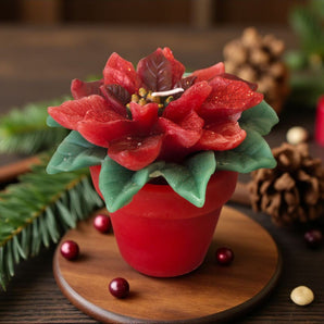 New Christmas Red Poinserria Flower  W/ Glitter CANDLE Room Decor
