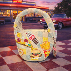 New Funky Food Pizza Fries Hotdog Hamburger Cola Beaded Bag Handcrafted in India