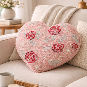 New Beaded Valentines Day Heart Flower Love Decorative Holiday Pillow  16"x16"