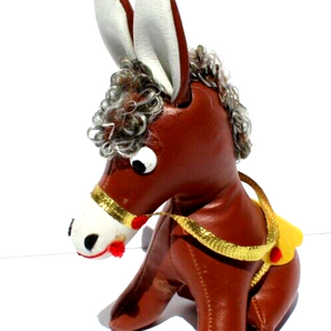 Vintage 1960S MCM BROWN Leather Stuffed Donkey Plush Toy - Japan
