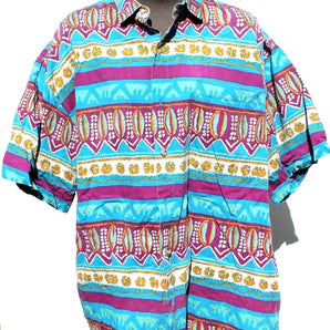 Vintage ACA  Aztec Hawaiian Beach Retro BUTTON Collar SHIRT X-Large