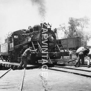Vintage 1930s People Pushing Train On Railroad Tracks Photo #1873