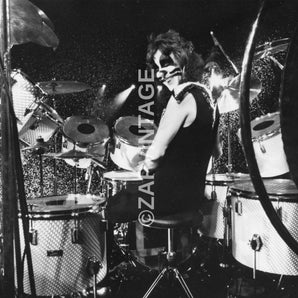 Vtg 1970s Peter Criss On Stage / Concert Tour Preforming Kiss Music Photo #2233