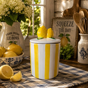 NEW White & Yellow  Shabby Chic Ceramic Lemon  / Sugar Jar Kitchen Canister