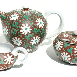 Vintage 1950s ZEUTHEN Pottery DENMARK Floral Teapot CREAMER Sugar Dish