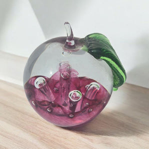 Vtg Caithness Glass Windfall Scotland Paperweight Apple Pink Applied Leaf Art