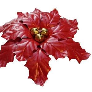 New Large Metal Christmas Red Poinsettia Flower Hanging Door Wall Art Decor