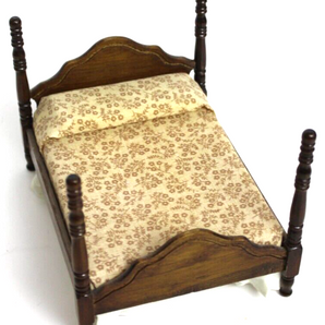 Antique Vtg  Dark Wood Victorian Dollhouse Furniture French Colonial Bed Frame