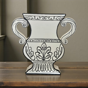 New Black & White Victorian French Ceramic Flower Holder Favola Amphora Vase