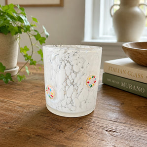 New White Murano Pink Donuts Sweet Treat Barware Beverage Glass Cup Tumbler