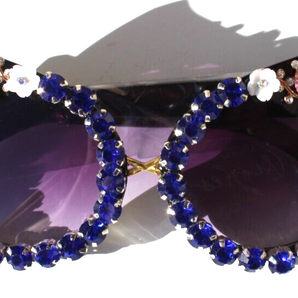 New Rhinestone Cat Eye Sunglasses Luxury Blue Black Flowers Bumble Bee Summer