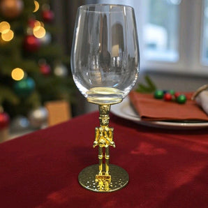 New Christmas Holiday Party Gold Stem Drummer Boy Red / White Wine Glass Cup