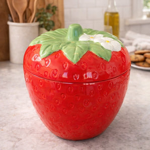 New Large Red Juicy Retro Stawberry Cookie Jar Kitchen Canister Storage