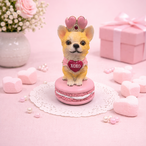 New BELLA LUX Valentines Chihuahua Princess On A Pink Macaron Figurine Decor