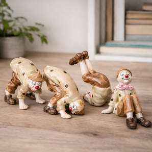 4 Vintage 1980's Quon Quon QQ Tumbling Circus Sumersault Clown Ceramic Figurines